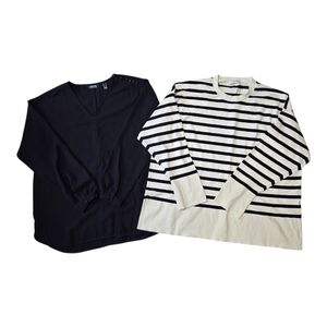 Babaton Stripped Sweater And Lands End Longsleeve Blouse, Size XL